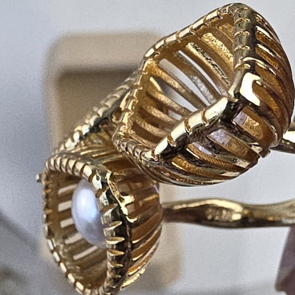 14K Gold Plated‎ Sterling Pearl CZ Ring - Picture 6 of 9
